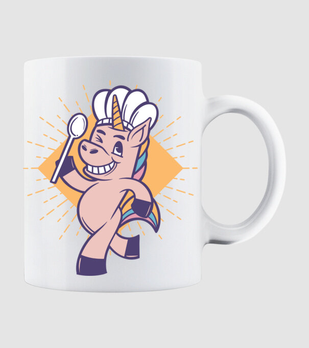 Unicorn Bucătar model alb pe tricou