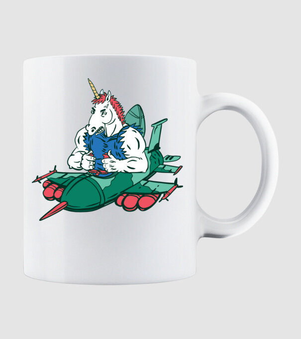 Unicorn Avion de vânătoare model alb pe tricou