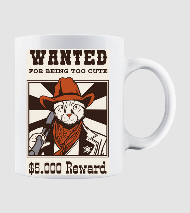 Wanted for being too cute Cowboy cu pisică model alb pe tricou