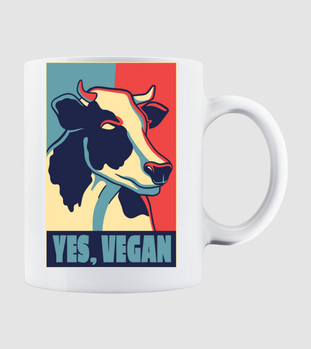 Yes, Vegan model alb pe tricou