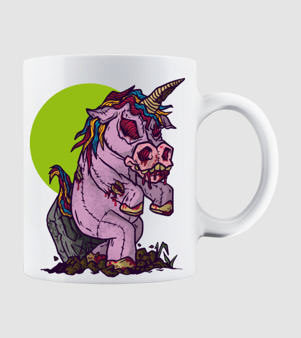 Zombie unicorn model alb pe tricou