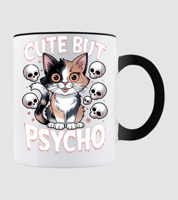 Cute, but Psycho pisică Negru model negru pe tricou