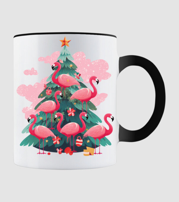 flamingo pom de Crăciun model negru pe tricou