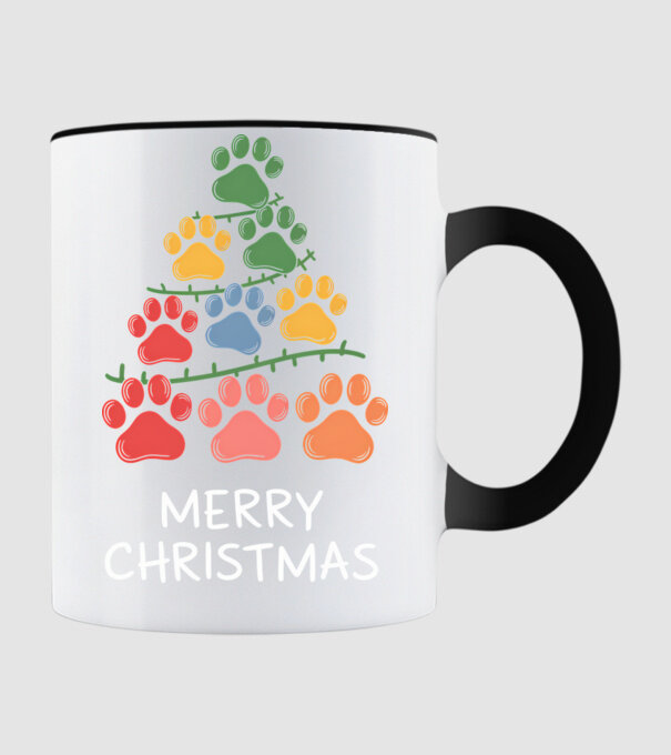 Merry Christmas Paws Negru model negru pe tricou