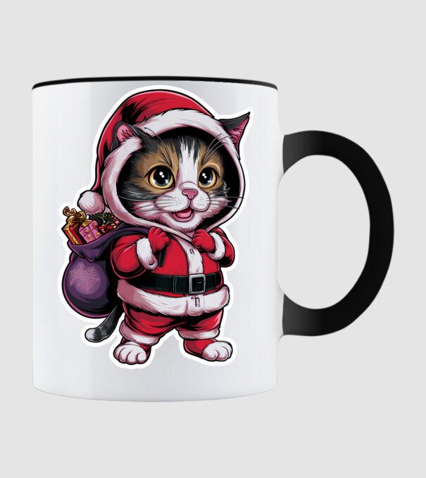 Santa Cat model negru pe tricou