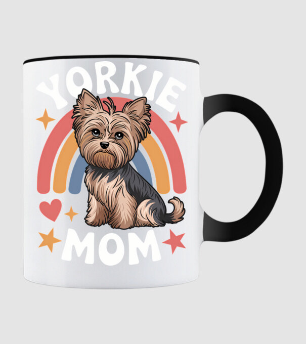 Yorkie Mom Negru model negru pe tricou