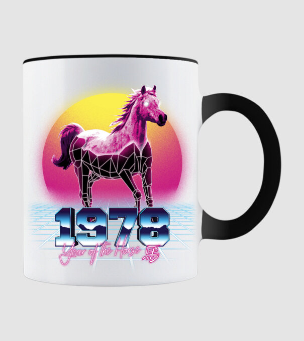 1978 Year of the Horse model negru pe tricou
