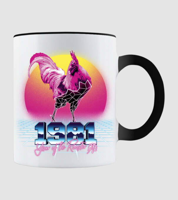 1981 Year of the Rooster model negru pe tricou