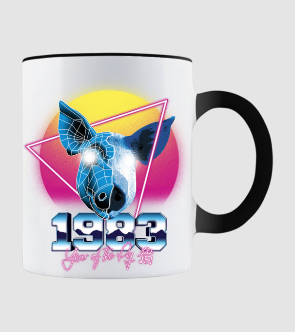 1983 Year of the Pig model negru pe tricou