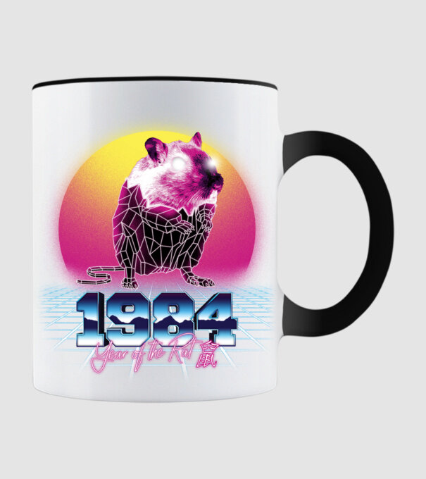 1984 Year of the Rat model negru pe tricou