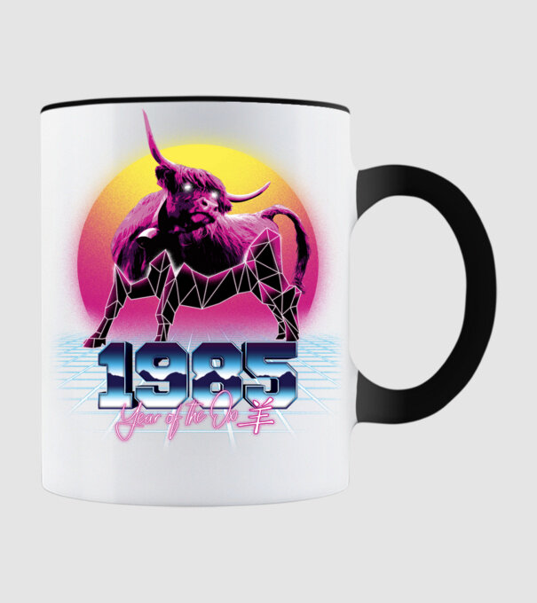 1985 Year of the Ox model negru pe tricou