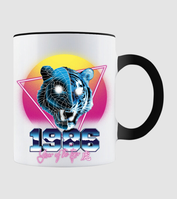 1986 Year of the Tiger model negru pe tricou