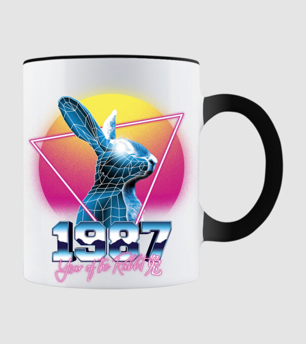 1987 Year of the Rabbit model negru pe tricou
