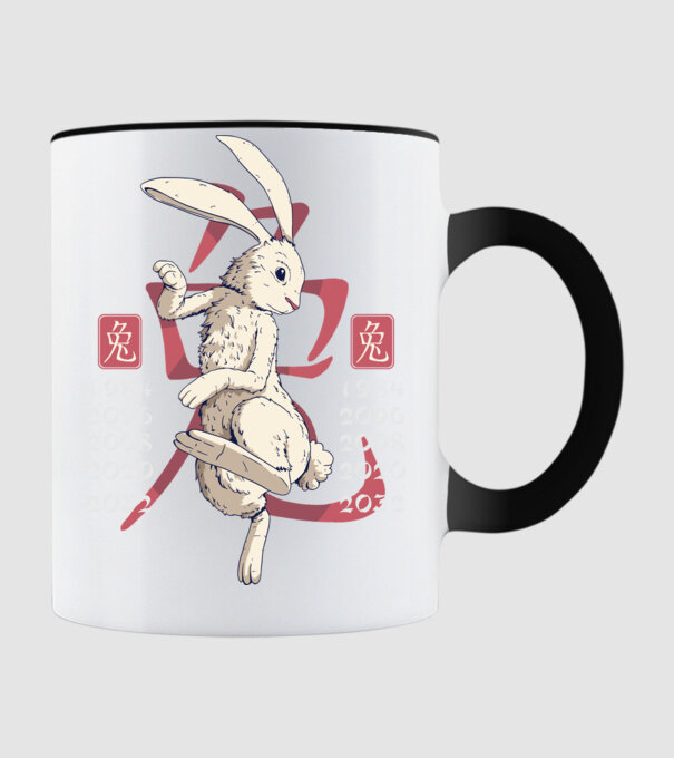 Year of the Rabbit model negru pe tricou