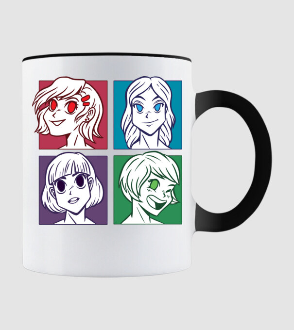 Fețe Anime fată Pop Art model negru pe tricou