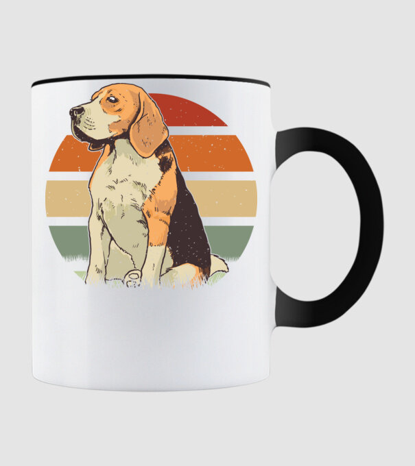 Beagle Retro Sunset model negru pe tricou