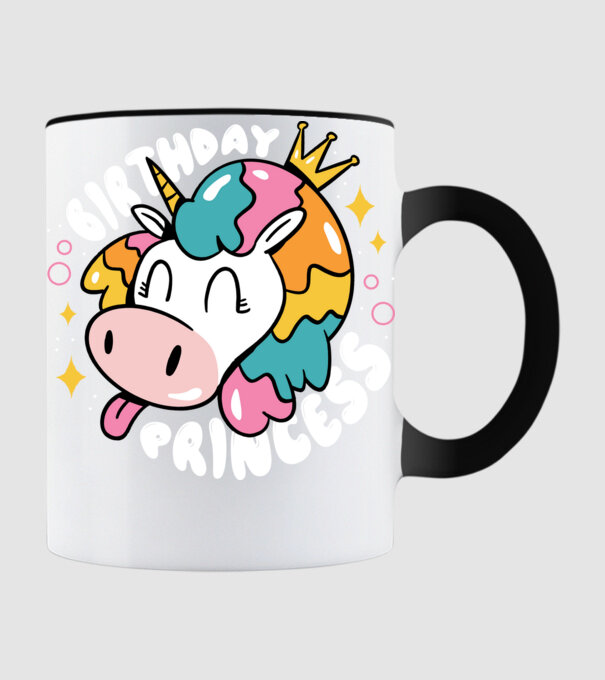 Birthday Princess Unicorn model negru pe tricou