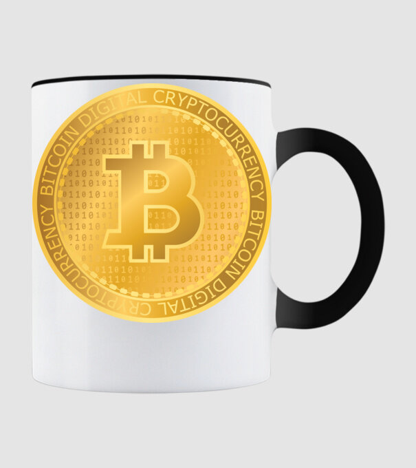 Monedă de aur Bitcoin model negru pe tricou