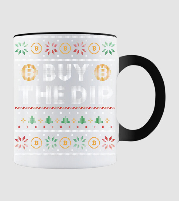 Buy the Dip Bitcoin Ugly Sweater model negru pe tricou