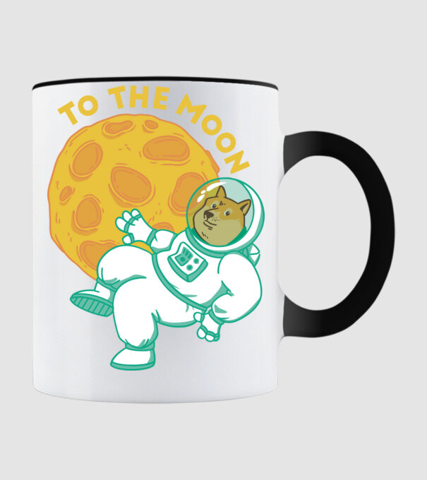 Dogecoin to the moon model negru pe tricou