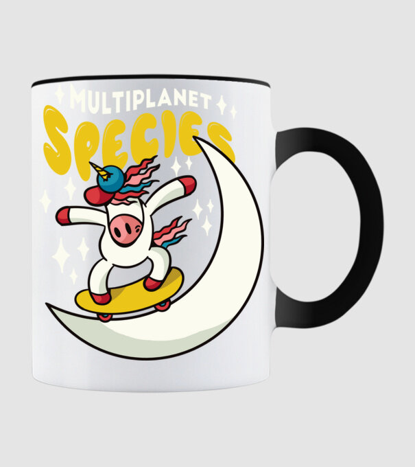 Skateboarding unicorn model negru pe tricou