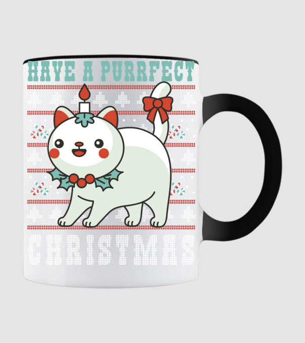 Have a Purrfect Christmas model negru pe tricou