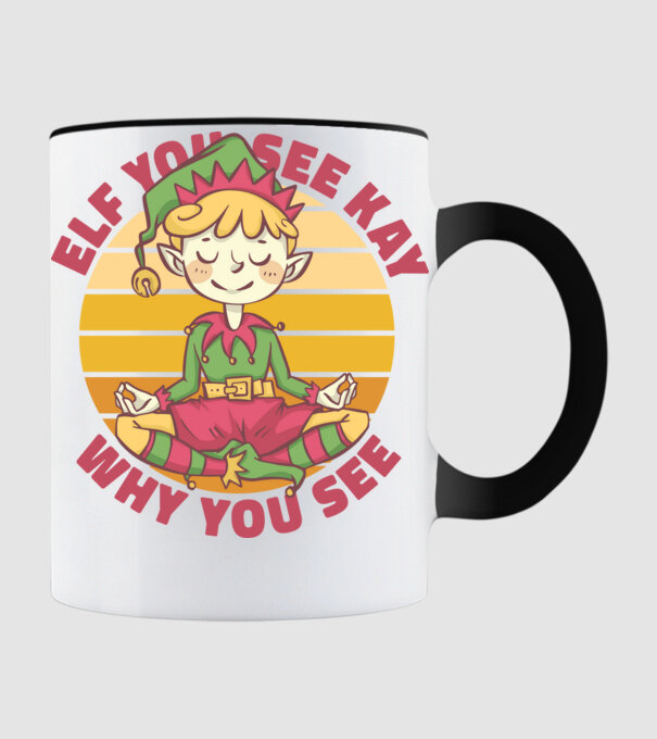 Yoga Elf Crăciun model negru pe tricou
