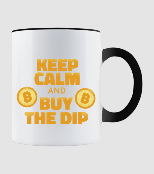 Keep calm and buy the dip Bitcoin model negru pe tricou