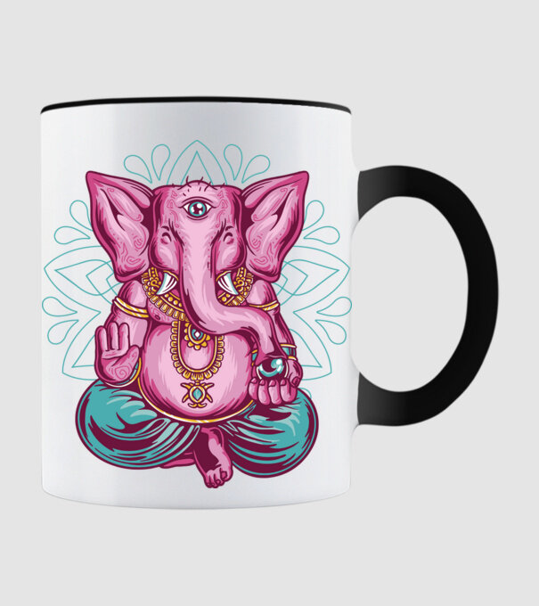 Elefant făcând meditație Dharma model negru pe tricou