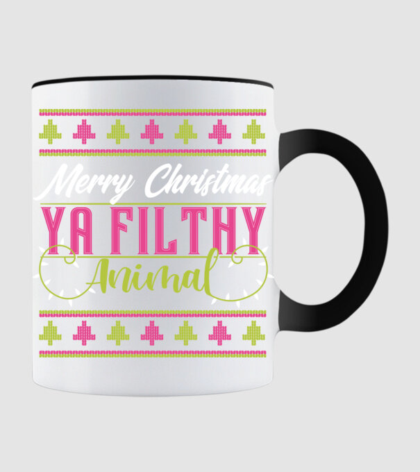 Merry Christmas Ya Filthy Animal model negru pe tricou