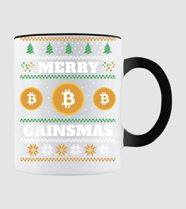 Merry Gainmas Bitcoin tricou cu pulovăr urât model negru pe tricou