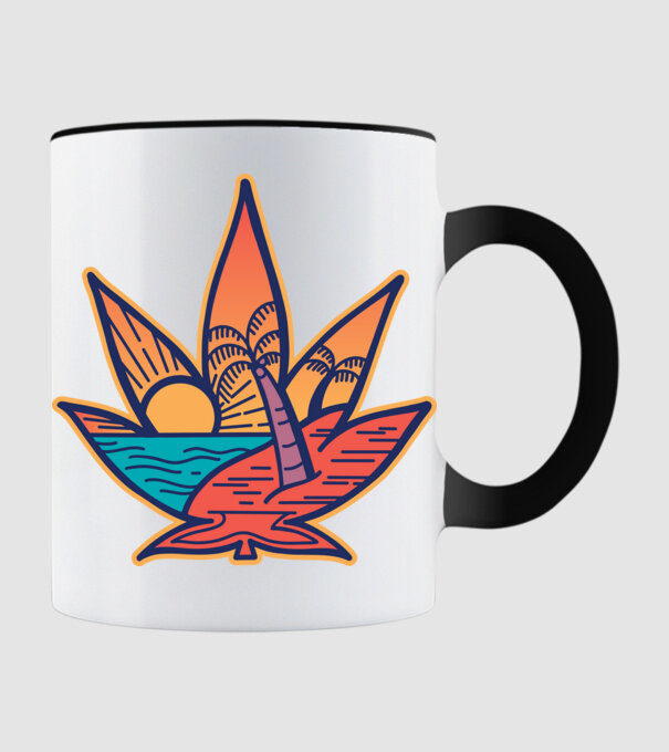Apus de soare Frunză de marijuana model negru pe tricou