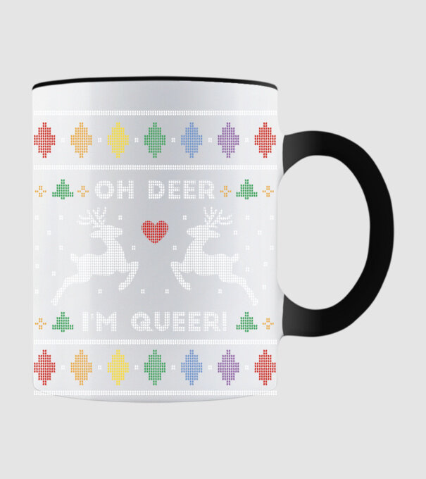 'Oh Deer, I''m Queer Ugly Sweater' model negru pe tricou
