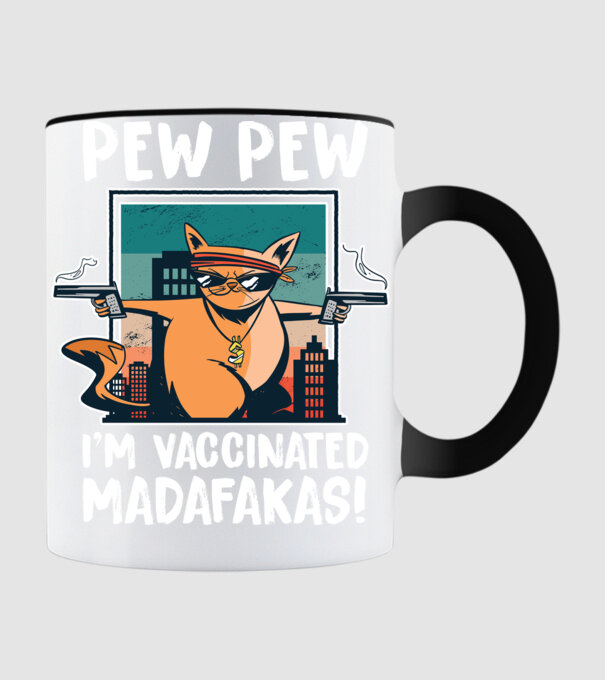 Pew Pew Pew Sunt vaccinat Madafakas model negru pe tricou