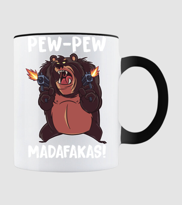 Pew Pew Pew Madafakas Urs model negru pe tricou