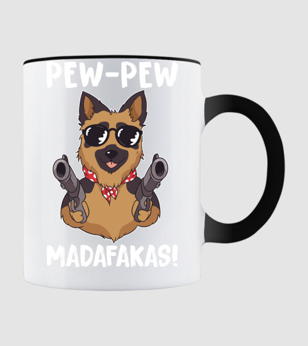 Pew Pew Pew Madafakas Ciobănesc german model negru pe tricou