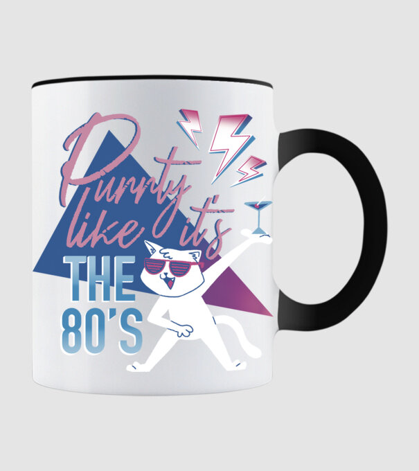 'Purrty Like it''s the 80''s' model negru pe tricou
