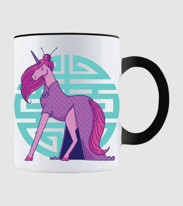 Qipao unicorn model negru pe tricou