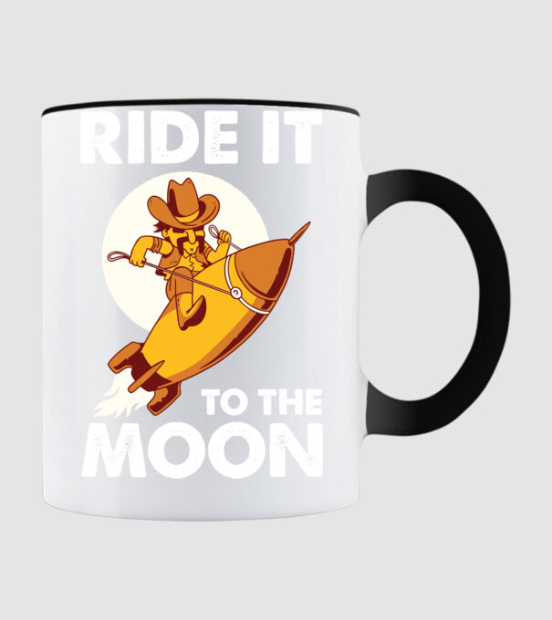 Ride it to the moon Bitcoin model negru pe tricou