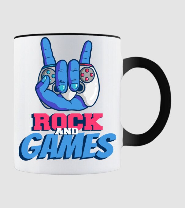 Rock And Games model negru pe tricou