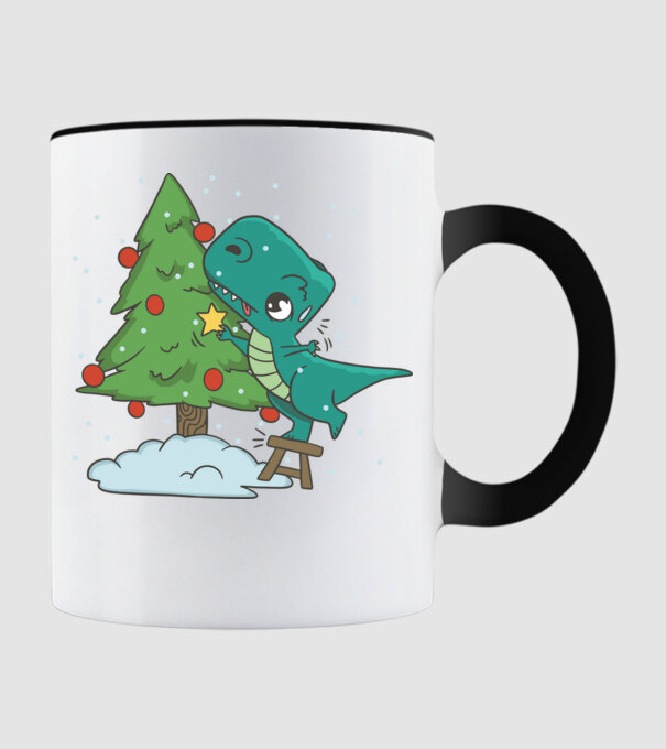 T-rex decorare pom de Crăciun model negru pe tricou