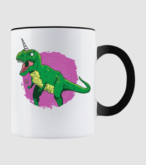 T-rex unicorn model negru pe tricou