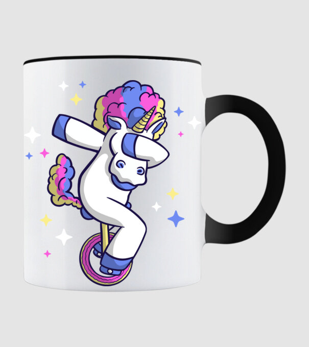 Unicorn pe monociclu model negru pe tricou
