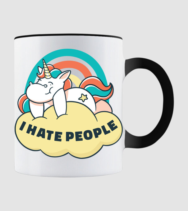 Urăsc oamenii Unicorn model negru pe tricou