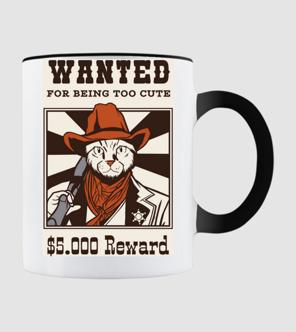 Wanted for being too cute Cowboy cu pisică model negru pe tricou