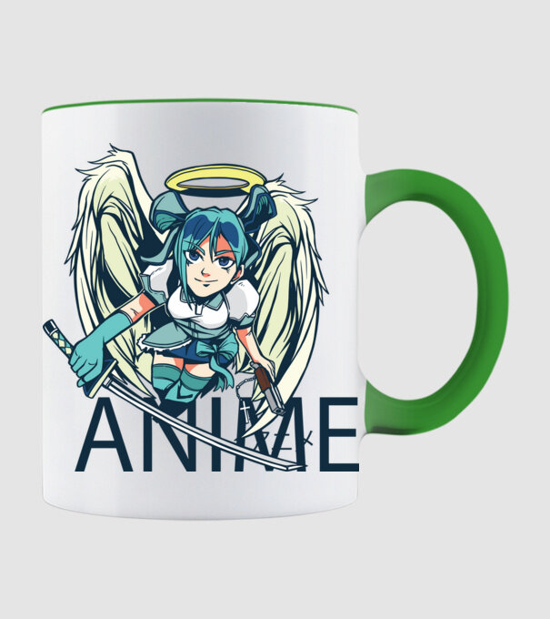 Anime fată cu sabie model verde de măr pe tricou