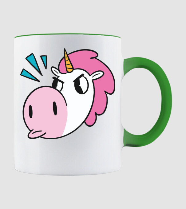 Unicorn supărat model verde de măr pe tricou