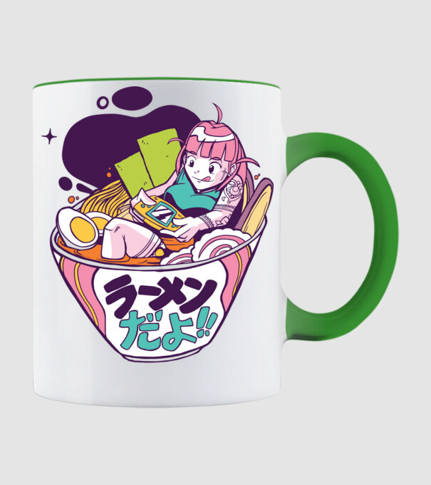 Ramen Anime Gamer fată model verde de măr pe tricou