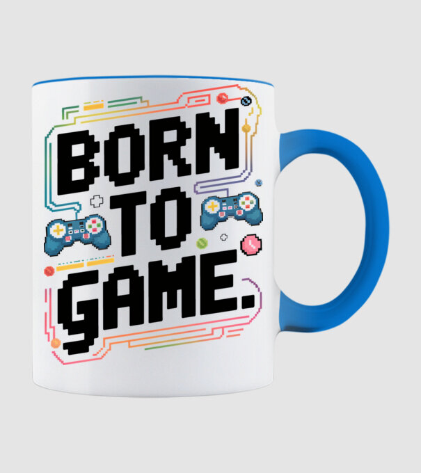Born to Game Pixel Alb model albastru deschis pe tricou