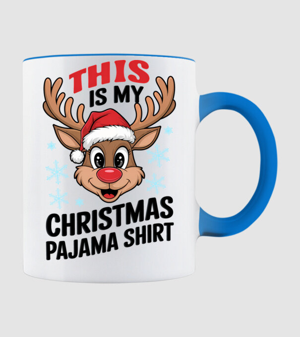 Christmas Pajama Reindeer Alb model albastru deschis pe tricou